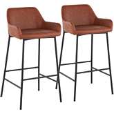 Daniella 30" Bar Stool in Camel Leatherette & Black Metal (Set of 2)